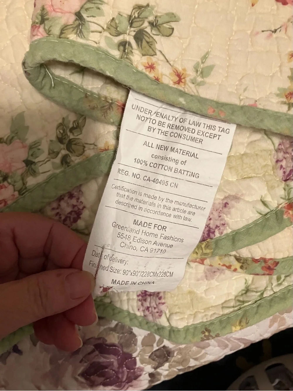 Vintage Floral Patchwork Quilted Throw - Cream & Green